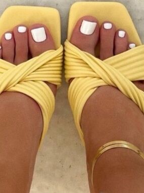Zara Yellow Crisscross Square-Toe Sandals